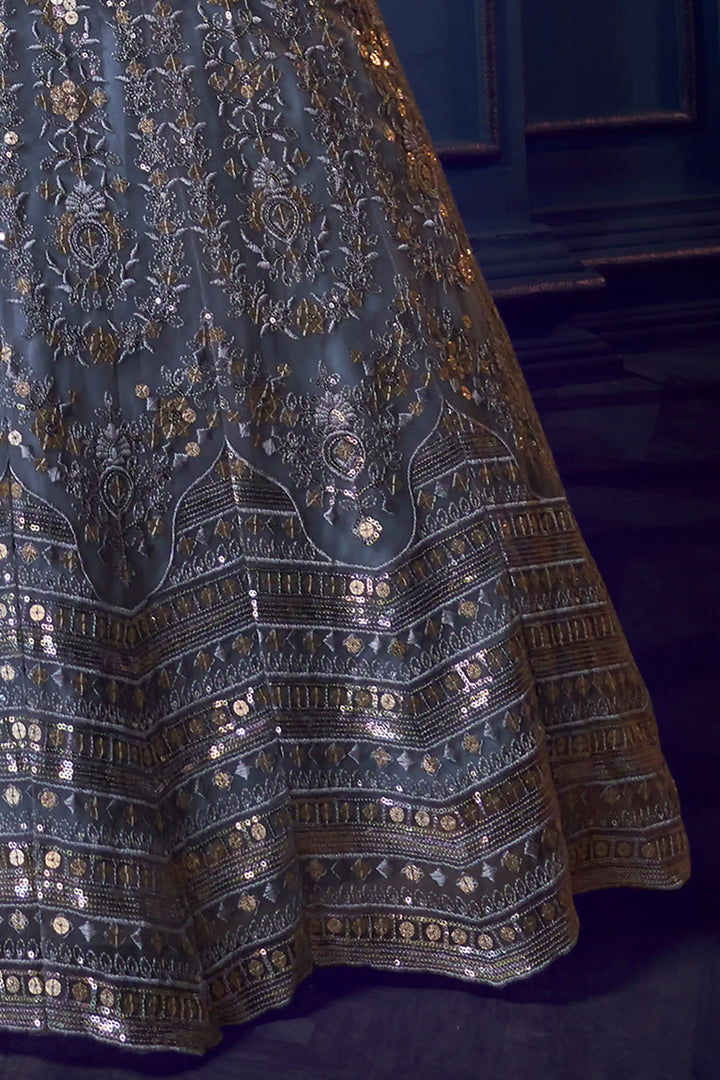 Light Sky Blue Lehenga | Elegant Sequin Work Soft Net Lehenga