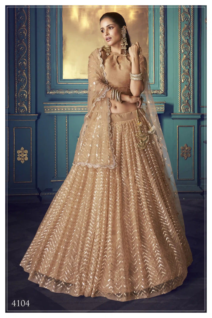 BEIGE Lehenga with Sequin Work | Elegant Soft Net Lehenga for Women