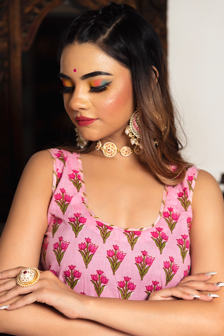 GULBAHAR PINK HAND BLOCK SUIT SET - Pomcha Jaipur