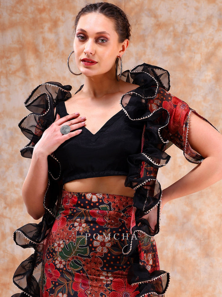 Stylish Black Muslin Lehenga | Dil Kash Organza & Chiffon Shrug fashionable Set