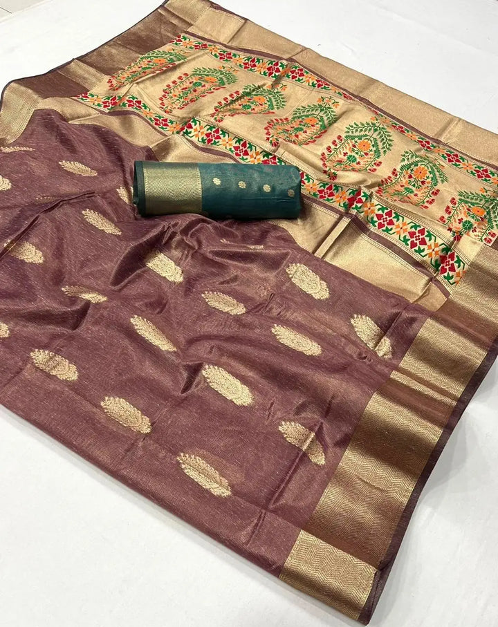 Buy Dusty Pink Silk Saree with Tissue Blouse – SilverBin
