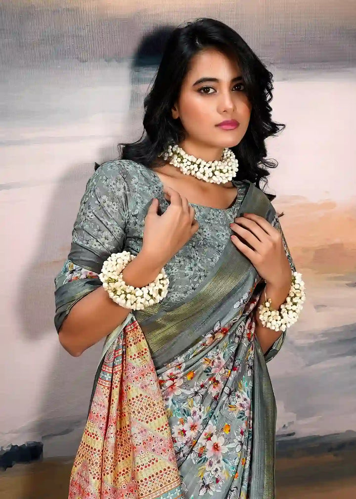 Beautiful Pink Cotton Silk Saree with Zari & Digital Print Details