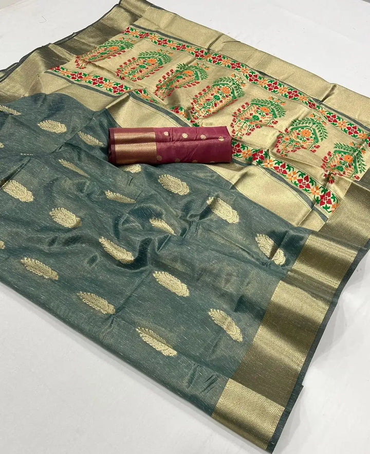 Buy Light Blue Paithani Saree for Festivals – SilverBin
