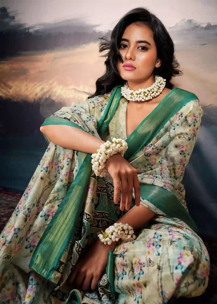 Beautiful Pink Cotton Silk Saree with Zari & Digital Print Details