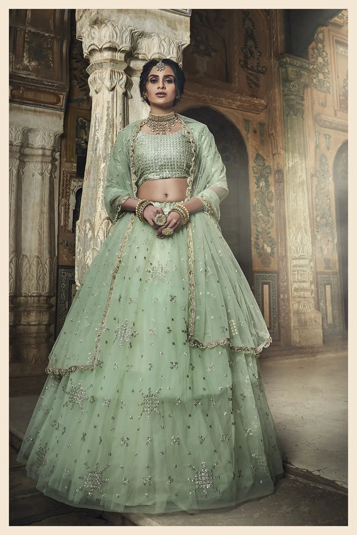 Sea Green Art Silk Lehenga Choli | Bridal Wear for Weddings