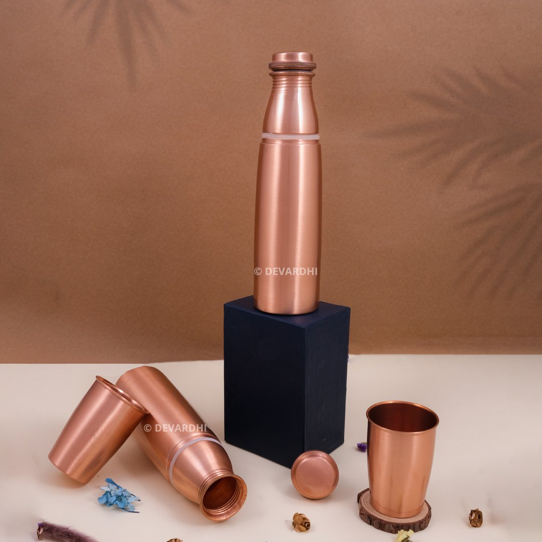 Copper Water Set | Gloria Bottle & Glass for Health & Wellness