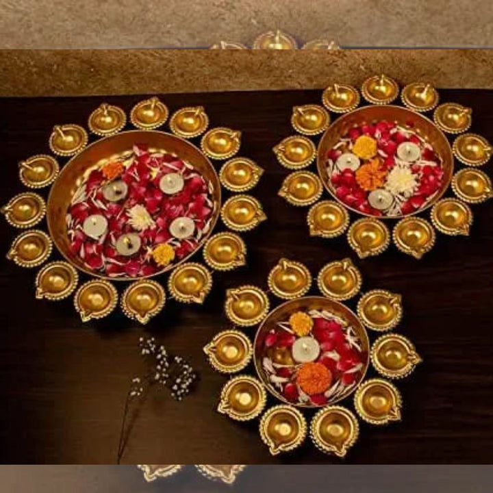 Decorative Diya Urli Set of 3 | Festive Ambience Pooja Items