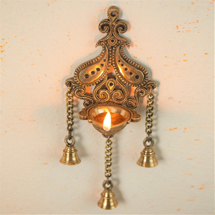 Kartikeya Brass Hanging Diya | Decorative Pooja Deepak with Bells