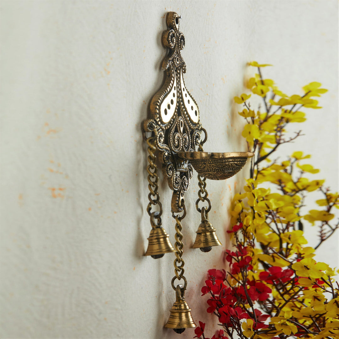 Kartikeya Brass Hanging Diya | Decorative Pooja Deepak with Bells