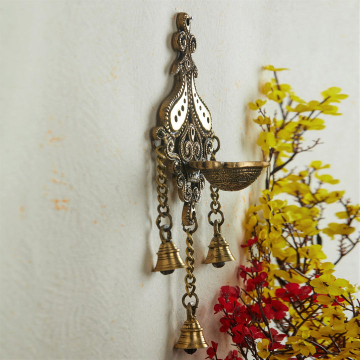 Kartikeya Brass Hanging Diya | Decorative Pooja Deepak with Bells