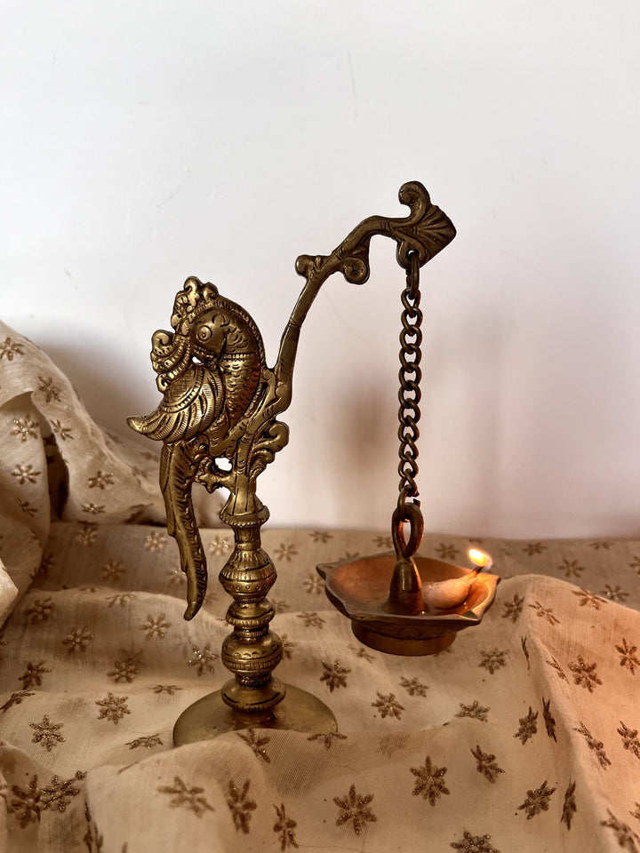 Brass Parrot Diya Lamp | Traditional Pooja Essentials