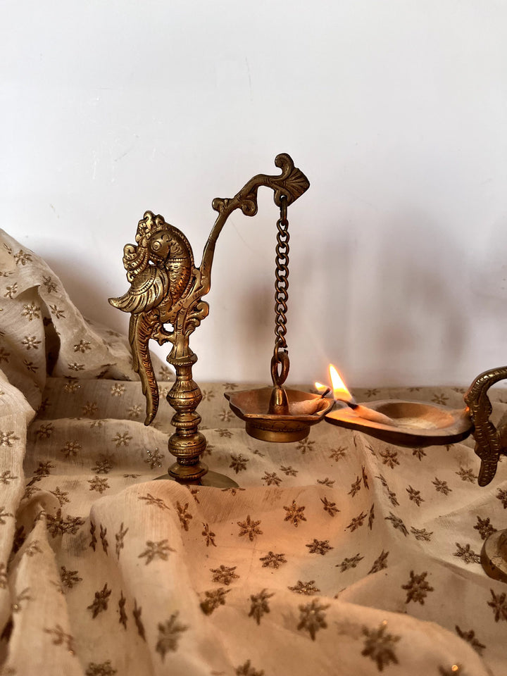 Brass Parrot Diya Lamp | Traditional Pooja Essentials