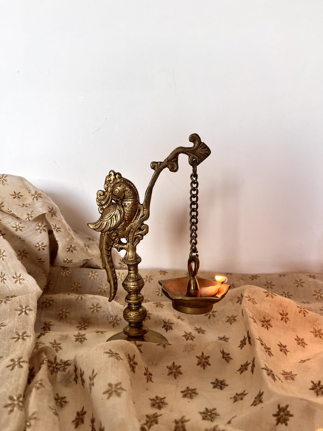 Brass Parrot Diya Lamp | Traditional Pooja Essentials