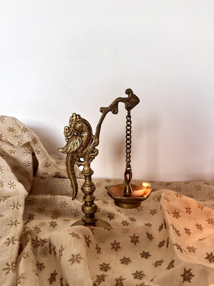 Brass Parrot Diya Lamp | Traditional Pooja Essentials