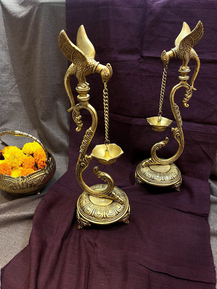 Majestic Brass Parrot Diya | Elegant Traditional Home Decor Piece