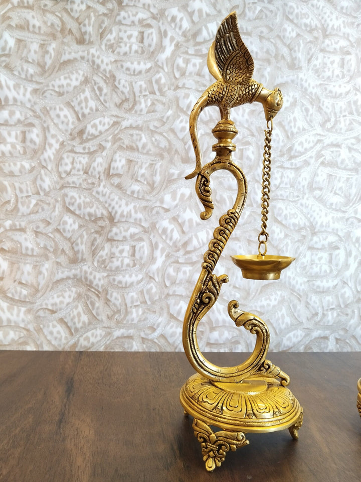 Majestic Brass Parrot Diya | Elegant Traditional Home Decor Piece