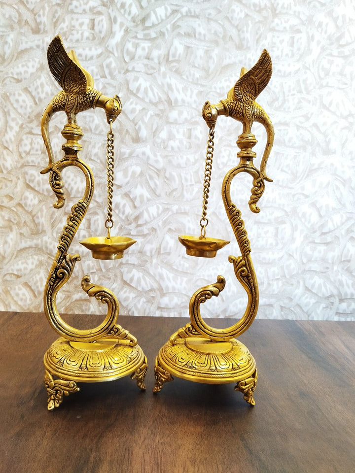 Majestic Brass Parrot Diya | Elegant Traditional Home Decor Piece