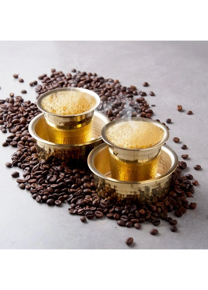 Tanjavur Brass Dabara Set | Hammered Coffee Serveware Duo