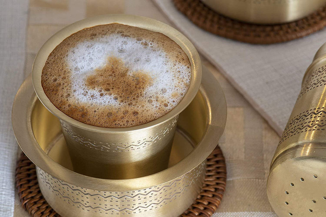Etched Brass Serving Set | Malabar Dabara Coffee Cups Set of 2