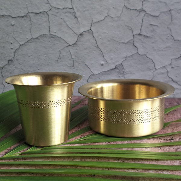 Etched Brass Serving Set | Malabar Dabara Coffee Cups Set of 2