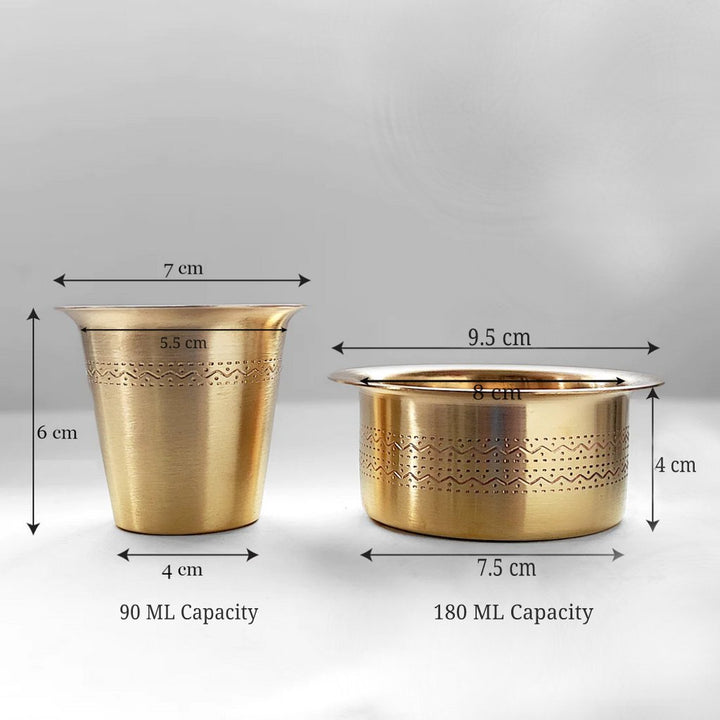 Etched Brass Serving Set | Malabar Dabara Coffee Cups Set of 2
