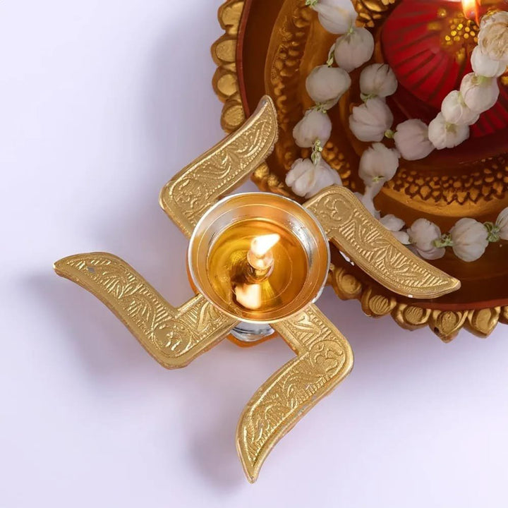 Swastik Diya | Traditional Brass Pooja Oil Lamp