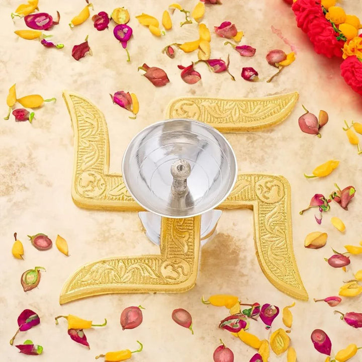 Swastik Diya | Traditional Brass Pooja Oil Lamp