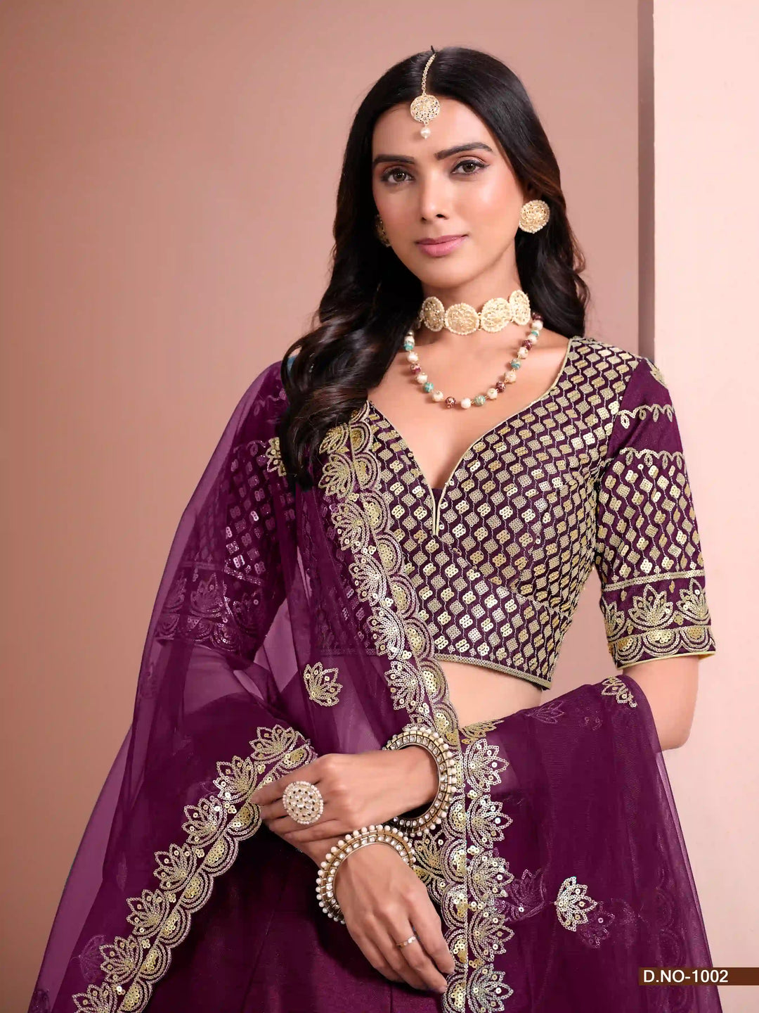 Beautiful Lehenga with Sequence Work, Silk Blouse & Net Dupatta