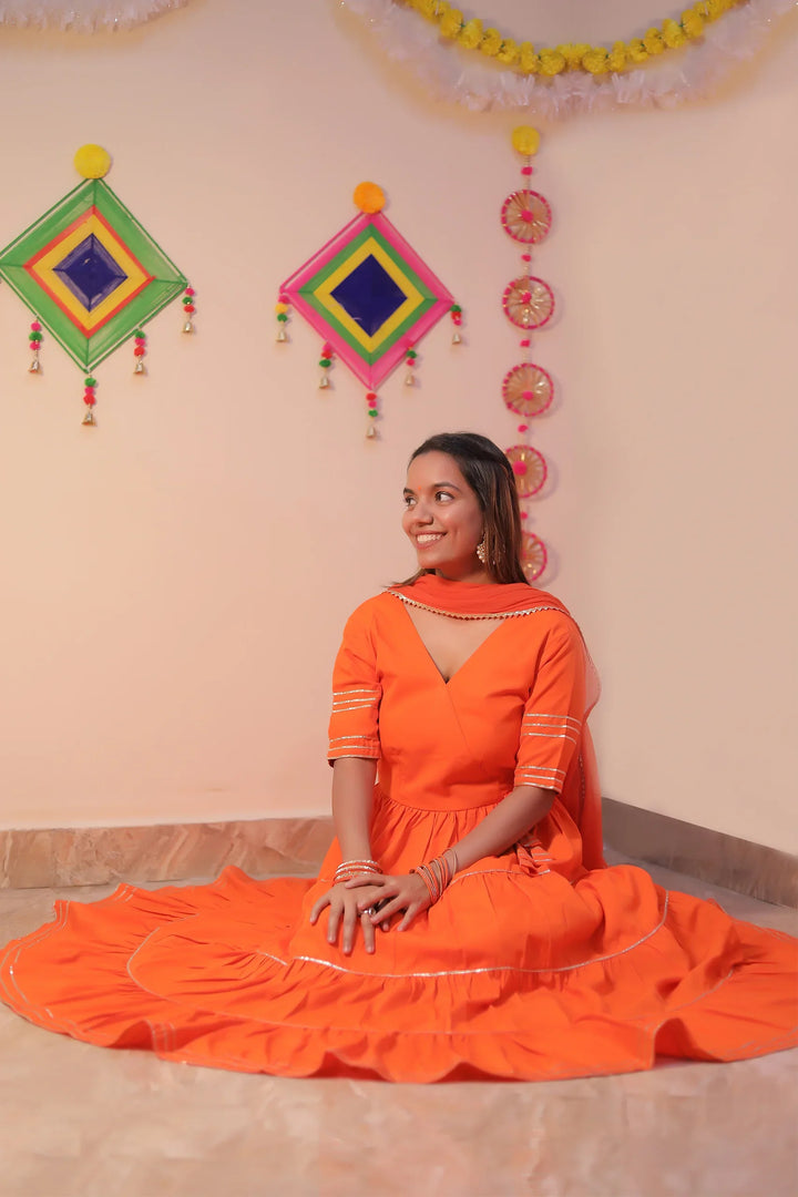 Orange Noor Angrakha Twin Set For Mom and Daughter