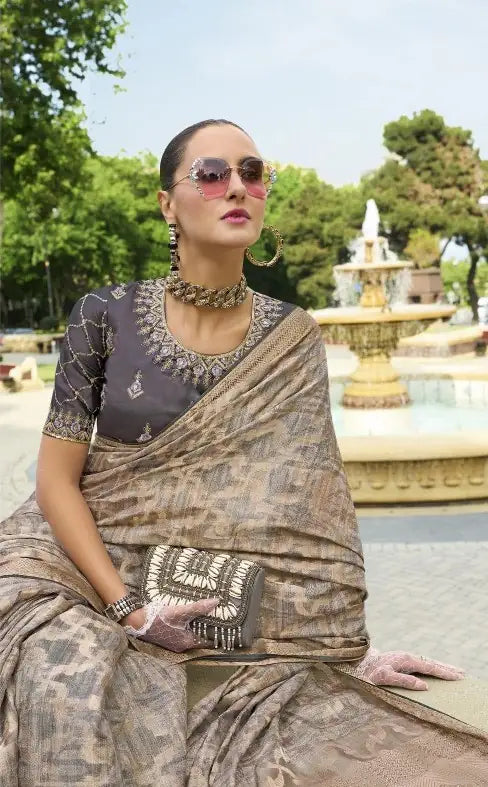 Elegant Jacquard Saree with Rich Pallu & Swarovski Detailing