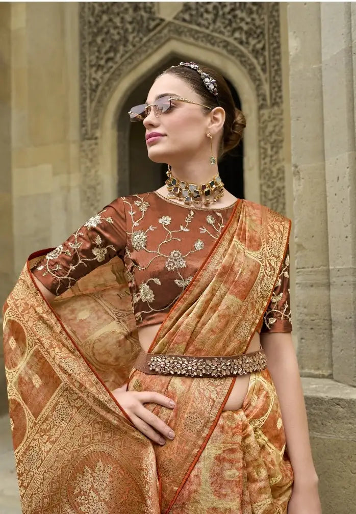 Fashionable Jacquard Saree with Art Silk Blouse & Glam