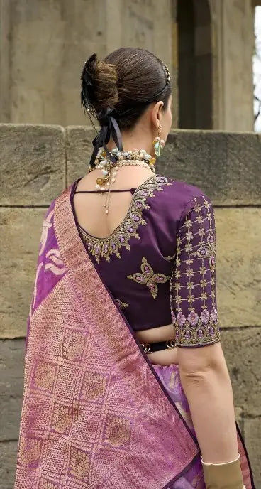Premium Violet Saree with Swarovski Touch & Rich Digital Pallu