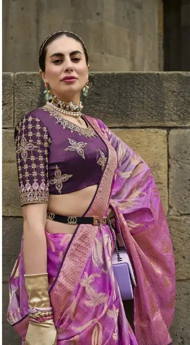 Premium Violet Saree with Swarovski Touch & Rich Digital Pallu