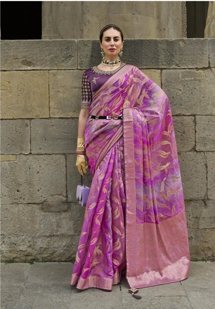 Premium Violet Saree with Swarovski Touch & Rich Digital Pallu