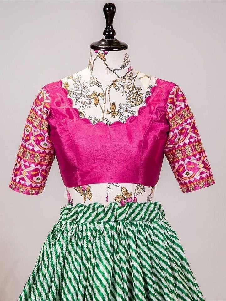Desirable Green Patola Print | Chinon Lehenga Choli With Dupatta Exclusive