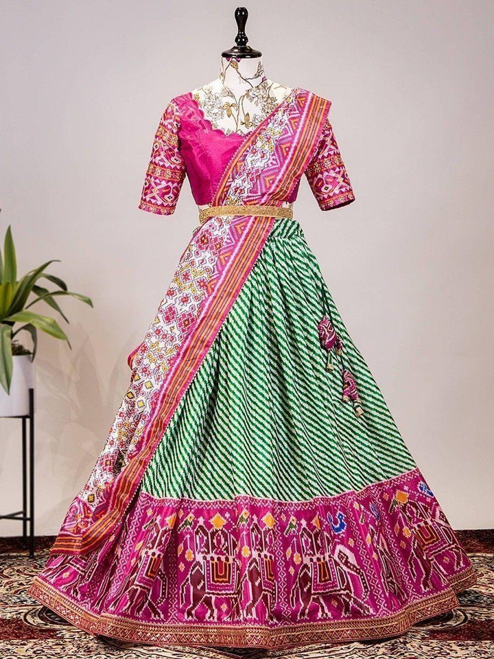 Desirable Green Patola Print | Chinon Lehenga Choli With Dupatta Exclusive