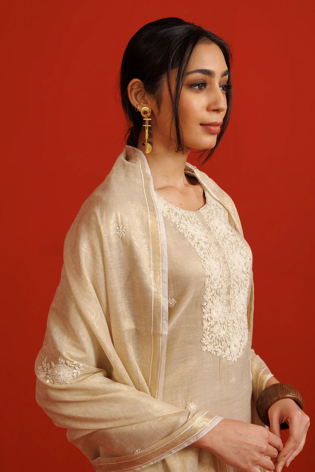 Kurtis Set cream | A Blend of linen and khat work embroidery work for Style