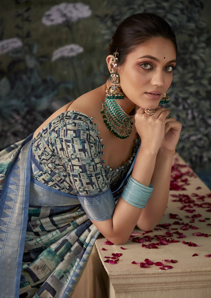 Digital Print Art Silk Saree with Zari Border for Casual Wear