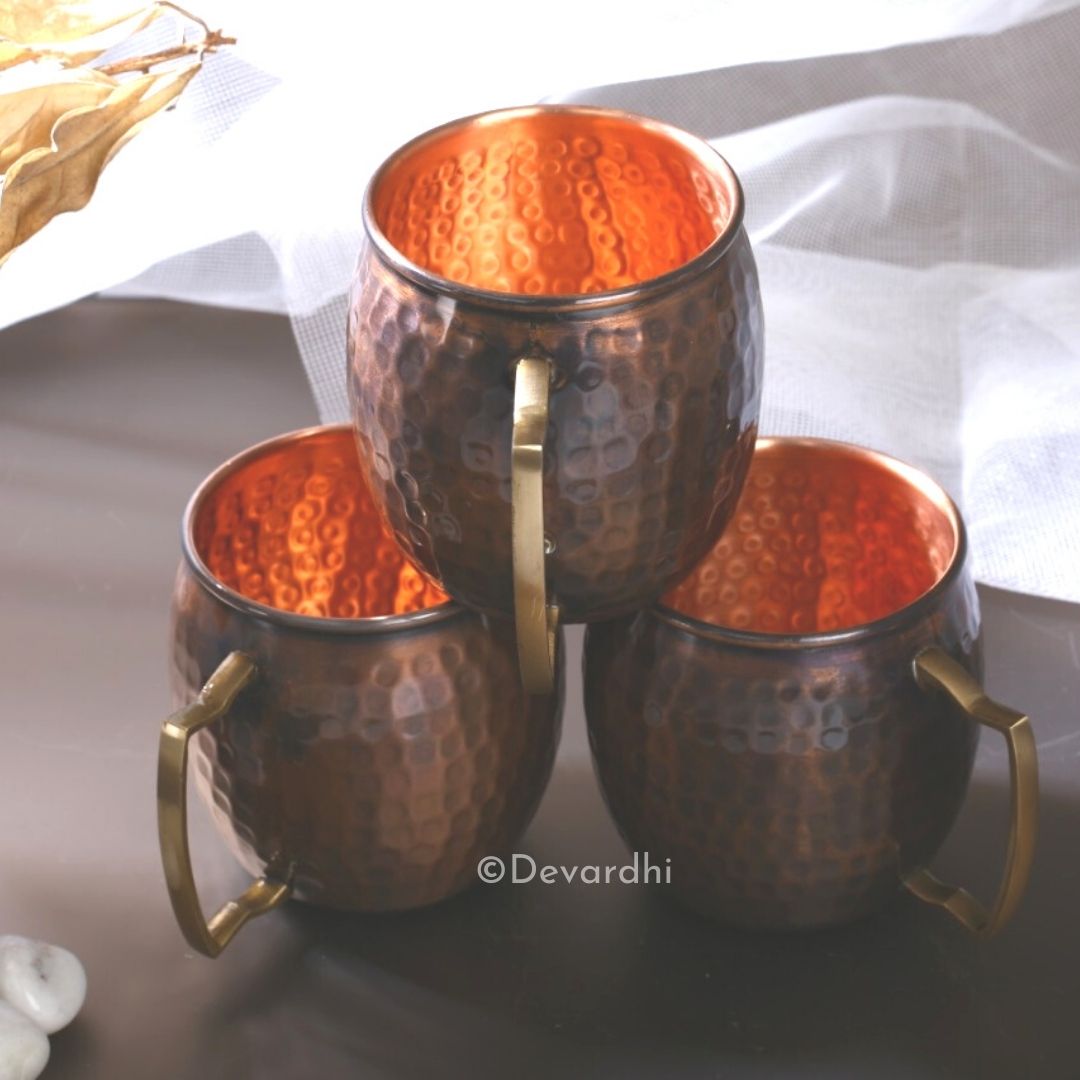 Copper Hammered Mugs Set | Aasavam 2 Pcs for Dining Delight