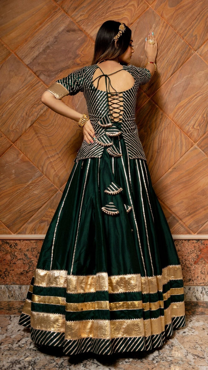 BAISA DARK GREEN COTTON SILK LEHENGA SET - Pomcha Jaipur