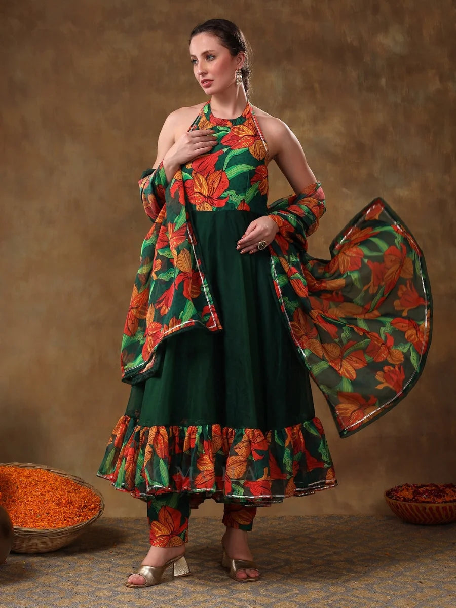 Sophisticated Muslin Anarkali in Green for Special Occasions