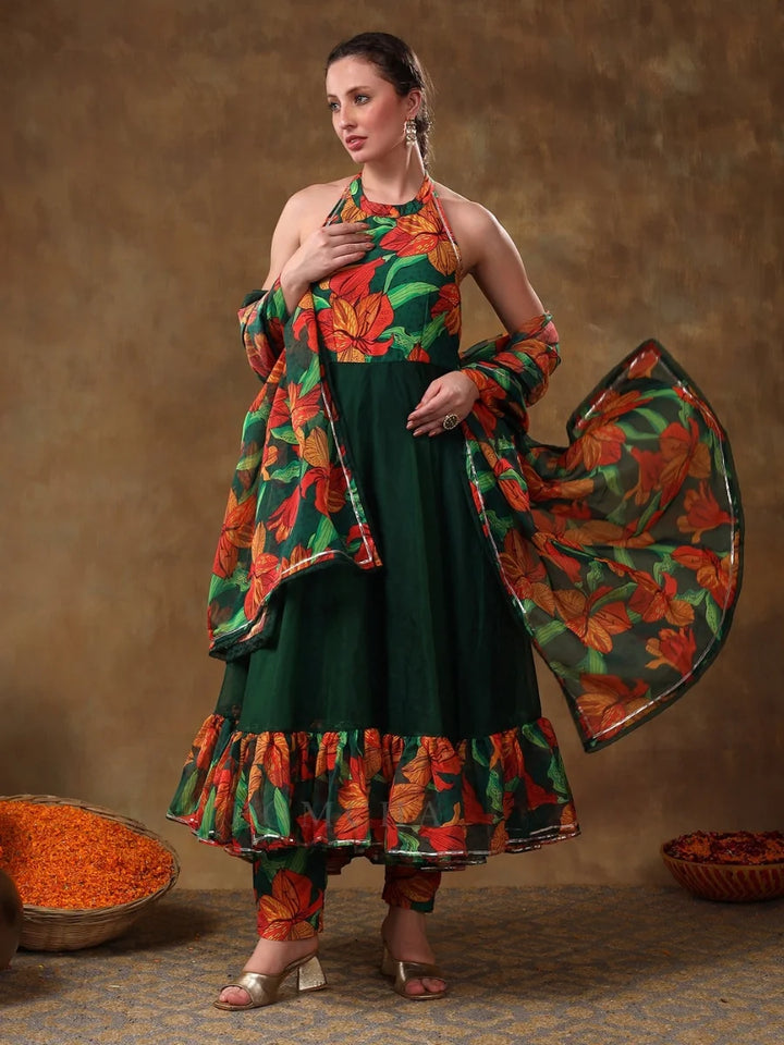 Sophisticated Muslin Anarkali in Green for Special Occasions