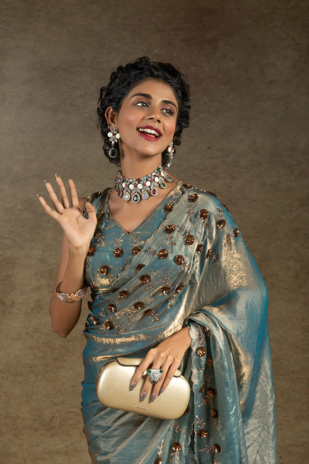 Rich Two Tone Saree with Designer Applique Cut Work