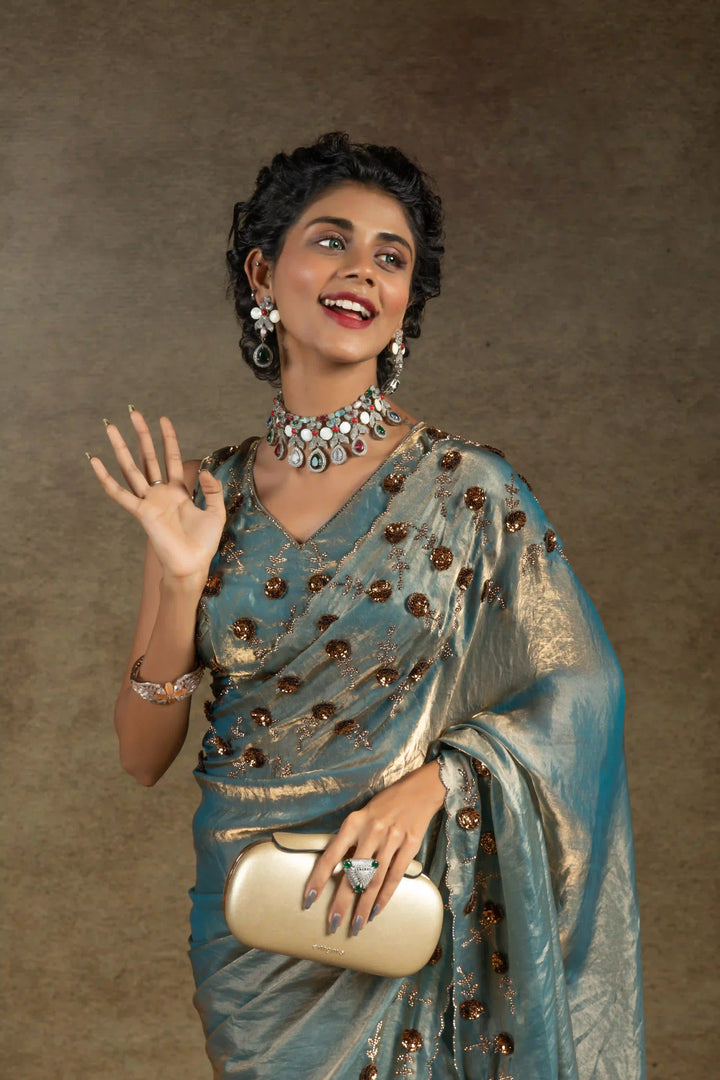 Rich Two Tone Saree with Designer Applique Cut Work