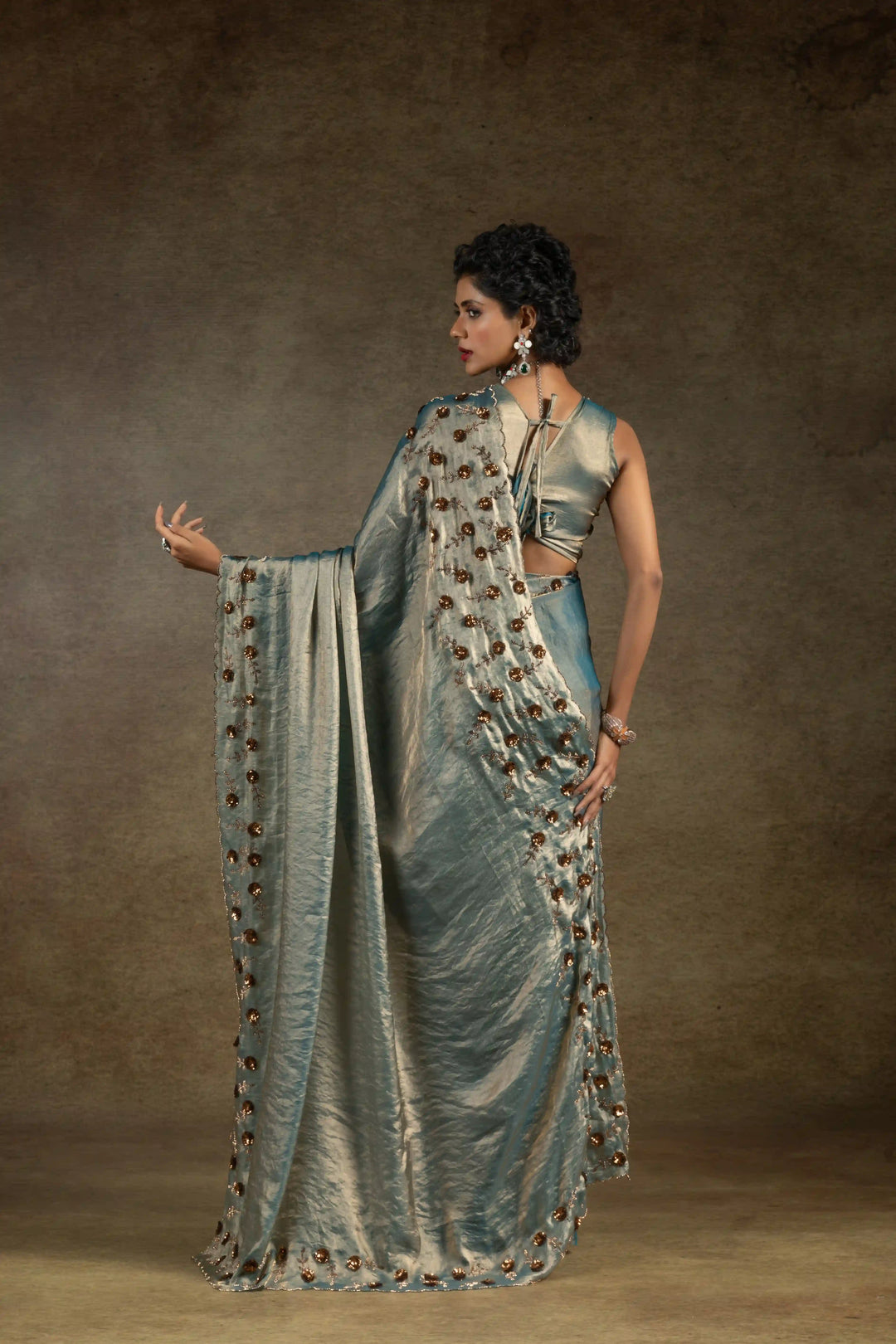 Rich Two Tone Saree with Designer Applique Cut Work