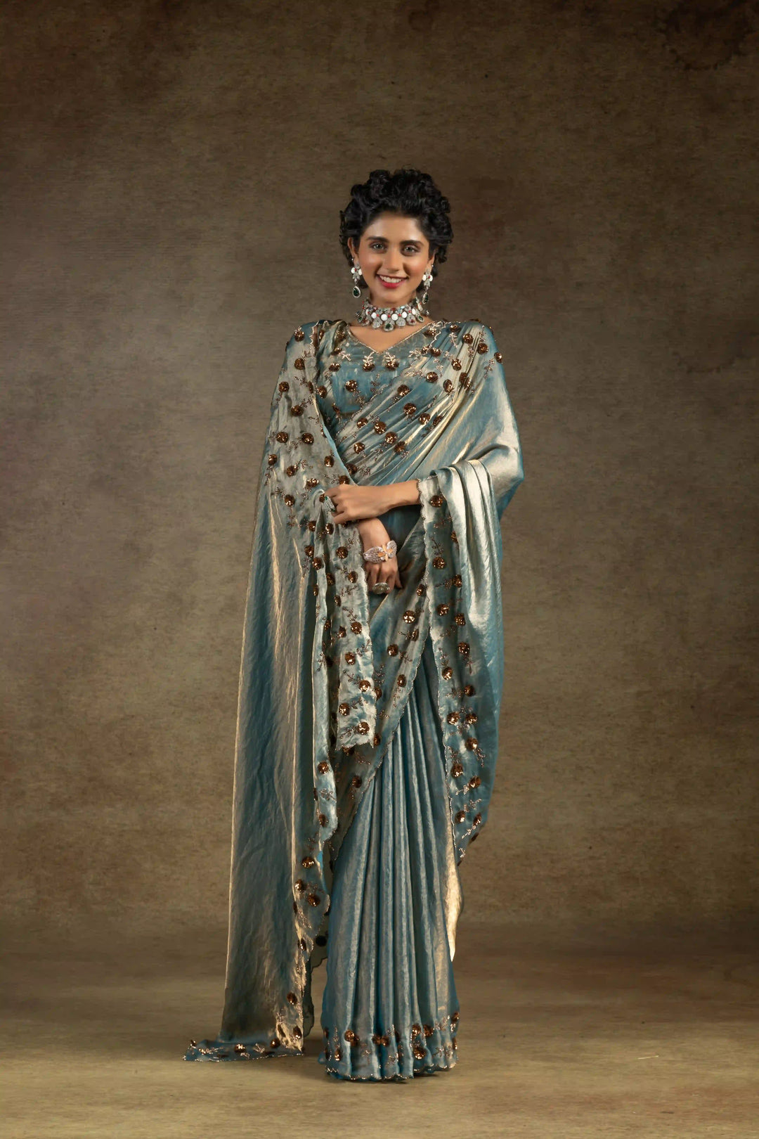 Rich Two Tone Saree with Designer Applique Cut Work
