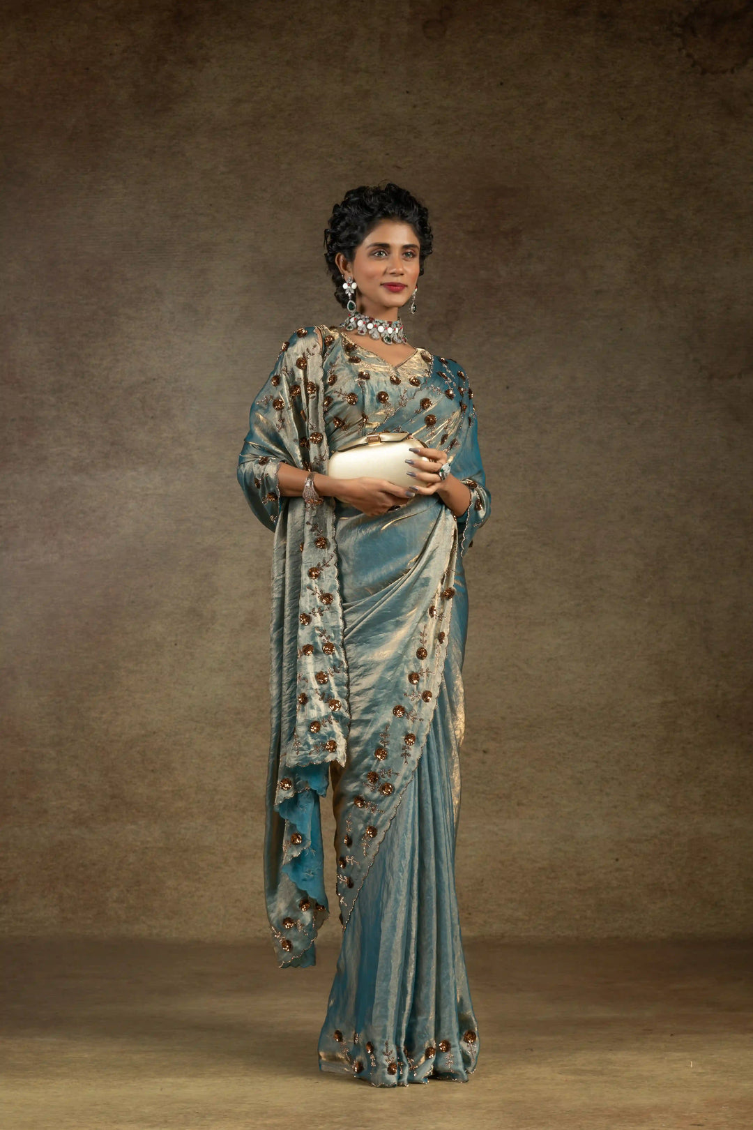 Rich Two Tone Saree with Designer Applique Cut Work