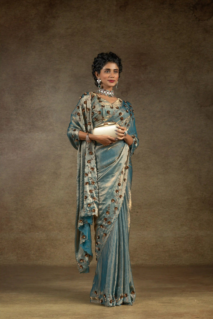 Rich Two Tone Saree with Designer Applique Cut Work