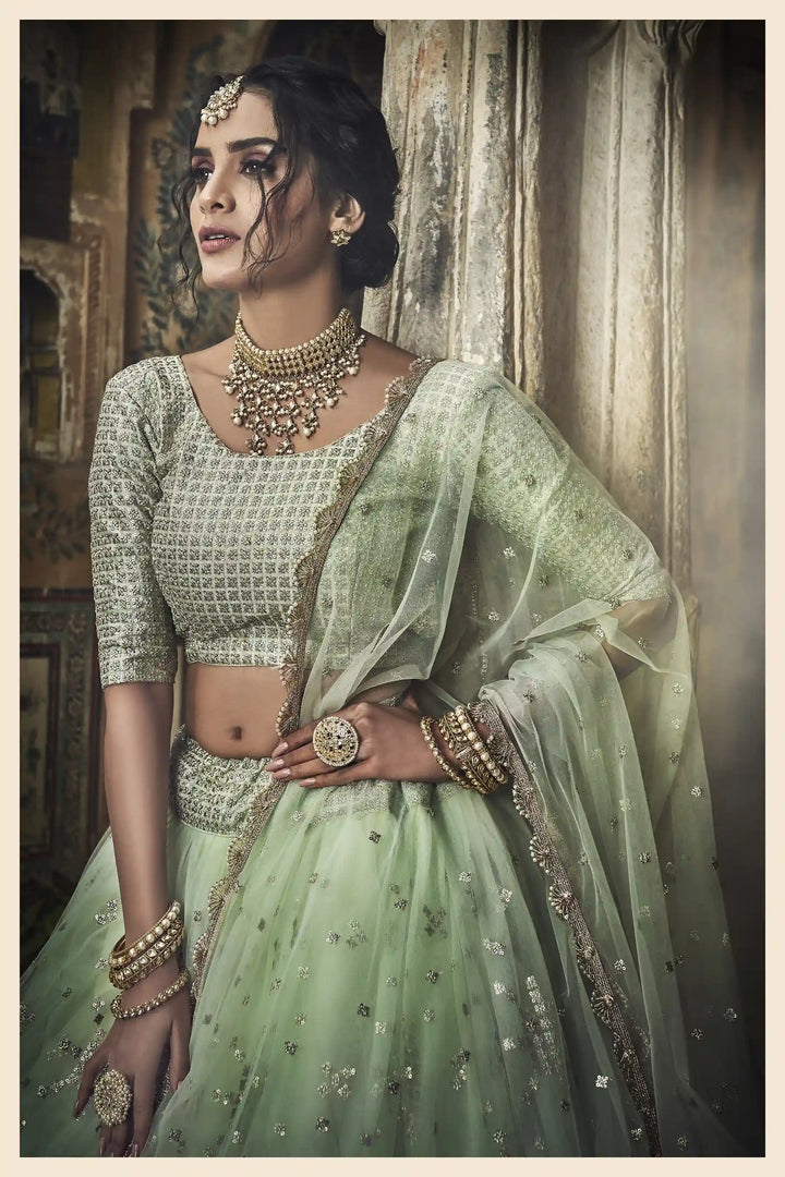 Sea Green Art Silk Lehenga Choli | Bridal Wear for Weddings