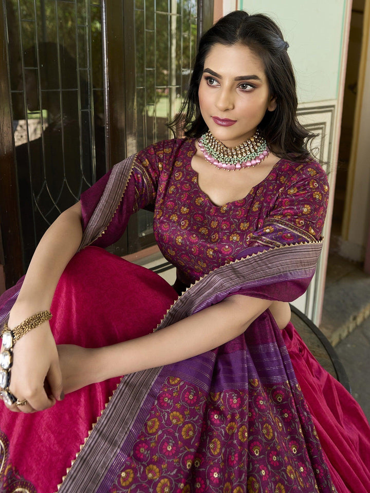 Exquisite Pink Foil Printed Tussar Silk | Function Wear Lehenga Choli Luxury Wear